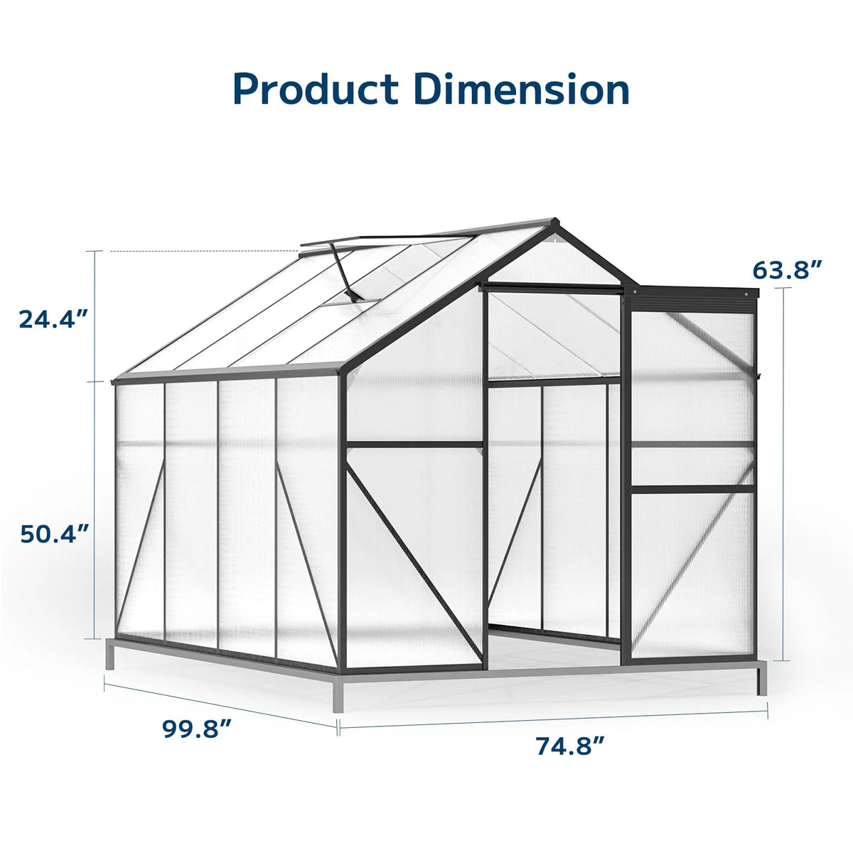 Asofer 8x6 FT Greenhouse with Lockable Hinged Door Vent Window, Polycarbonate Walk-in Winter Greenhouse Sunroom, Black