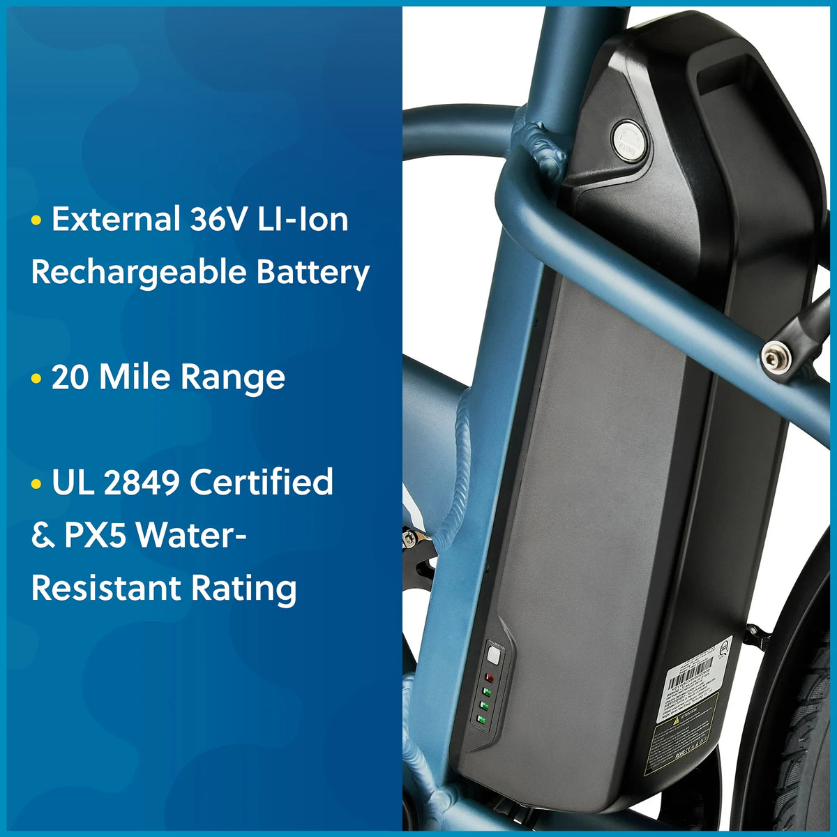Concord 20" Urbanfold Electric Folding Bike, 36V, Class 2, Blue, Fits Riders 4'11" - 6'2", Adult, Unisex