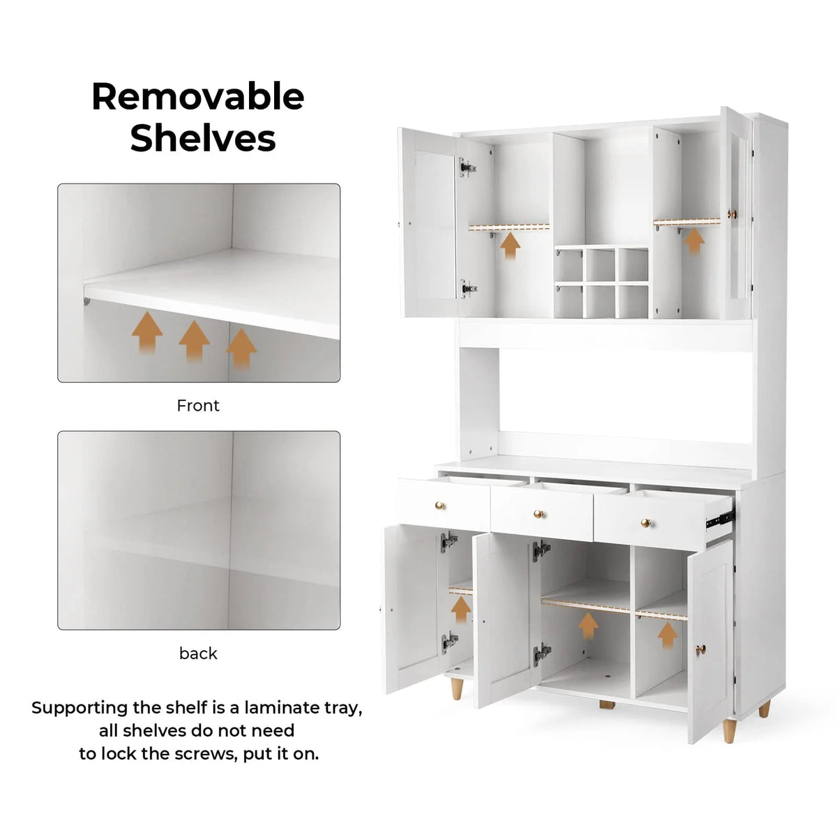 Freestanding Kitchen Pantry Cupboard Cabinet with 3 Drawers with 5 Storage Cabinets