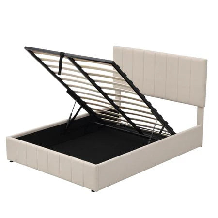Churanty Hydraulic Storage Bed Frames Full Size Platform Bed with Upholstered Headboard,Beige