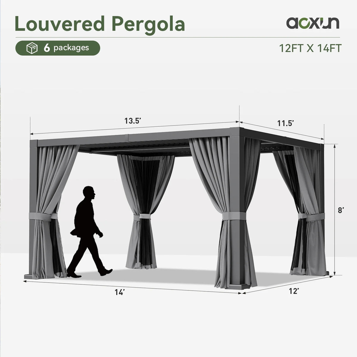 Aoxun 20' x 12' Louvered Pergola, Outdoor Aluminum Pergola with Adjustable Top for Decks, Gardens and Backyards, Gray