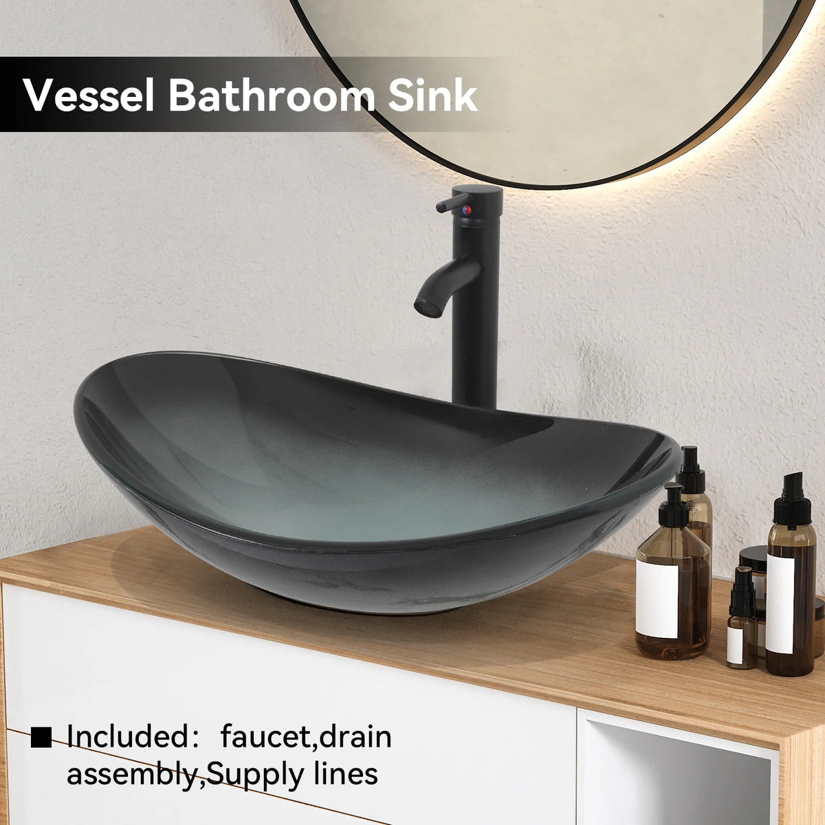 FULLWATT Bathroom Ceramic Sink Vanity Vessel Basin Porcelain Faucet Drain Combo Rectangle,White