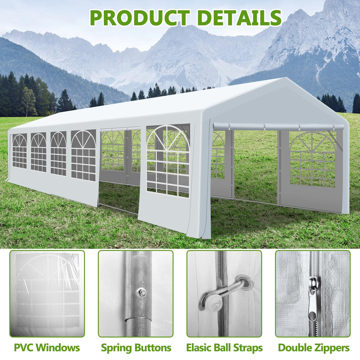 Gartooo 20'x20' Heavy Duty Party Tent, Outdoor Wedding Party Tent with Removable Sidewalls, Outdoor Canopy for Events