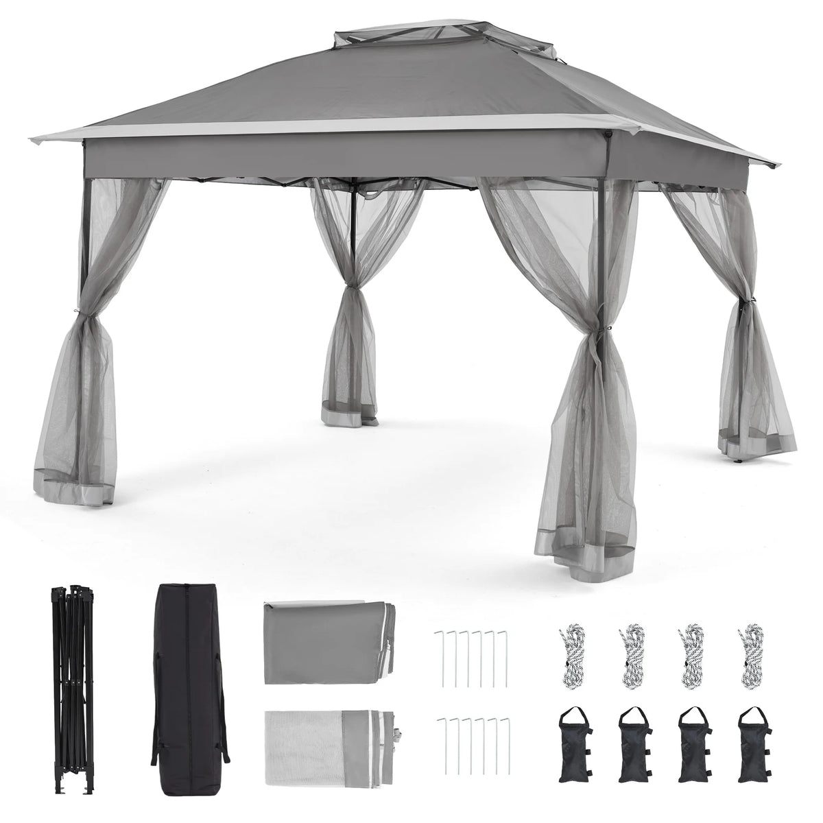 Bezseller 11x11 Pop up Gazebo, Outdoor Waterproof Canopy Tent with Mosquito Netting for Outdoors, Khaki