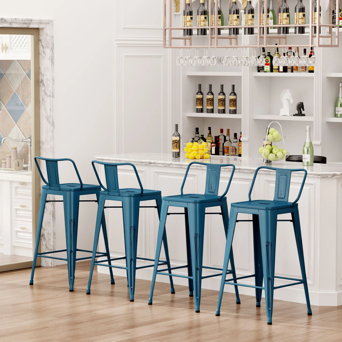Andeworld 30" Low Back Distressed White Bar Stools Metal Barstools Counter Height Stools [Set of 4]