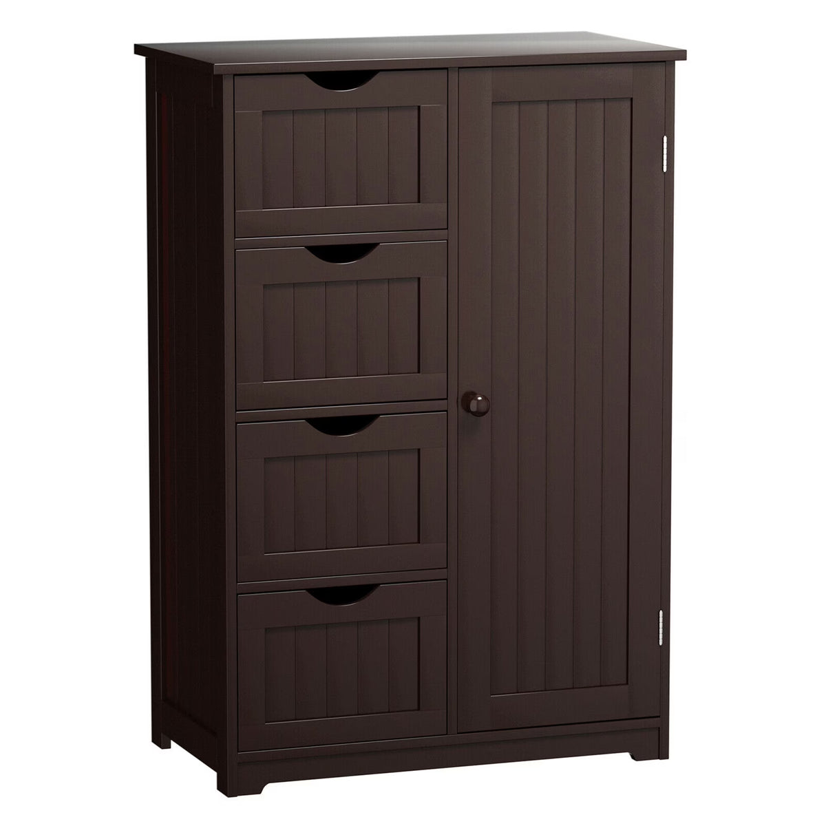Gymax Bathroom Floor Cabinet Storage Organizer Cupboard w/ 4 Drawers Adjustable Shelf Grey
