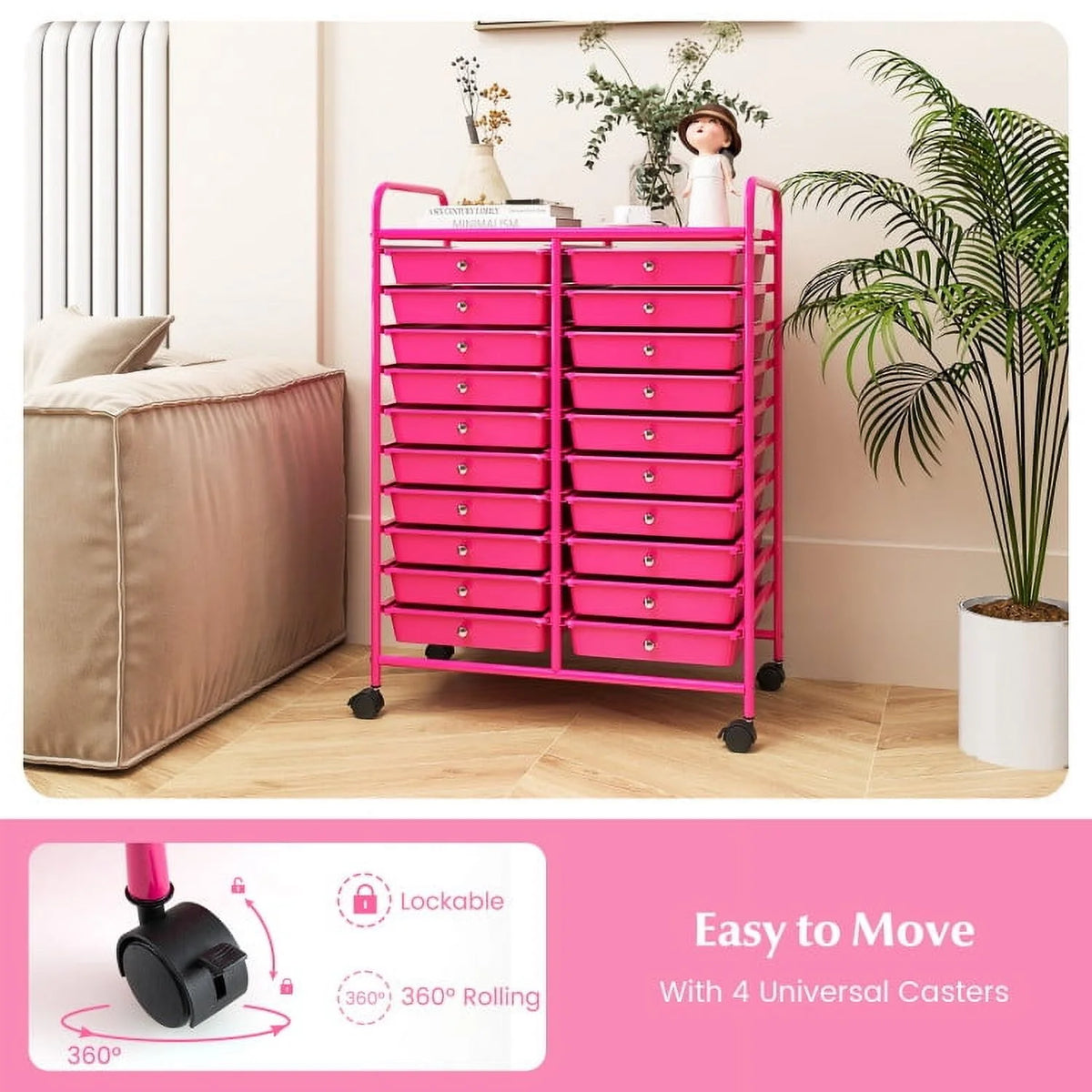 20 Drawers Rolling Storage Cart Studio Organizer
