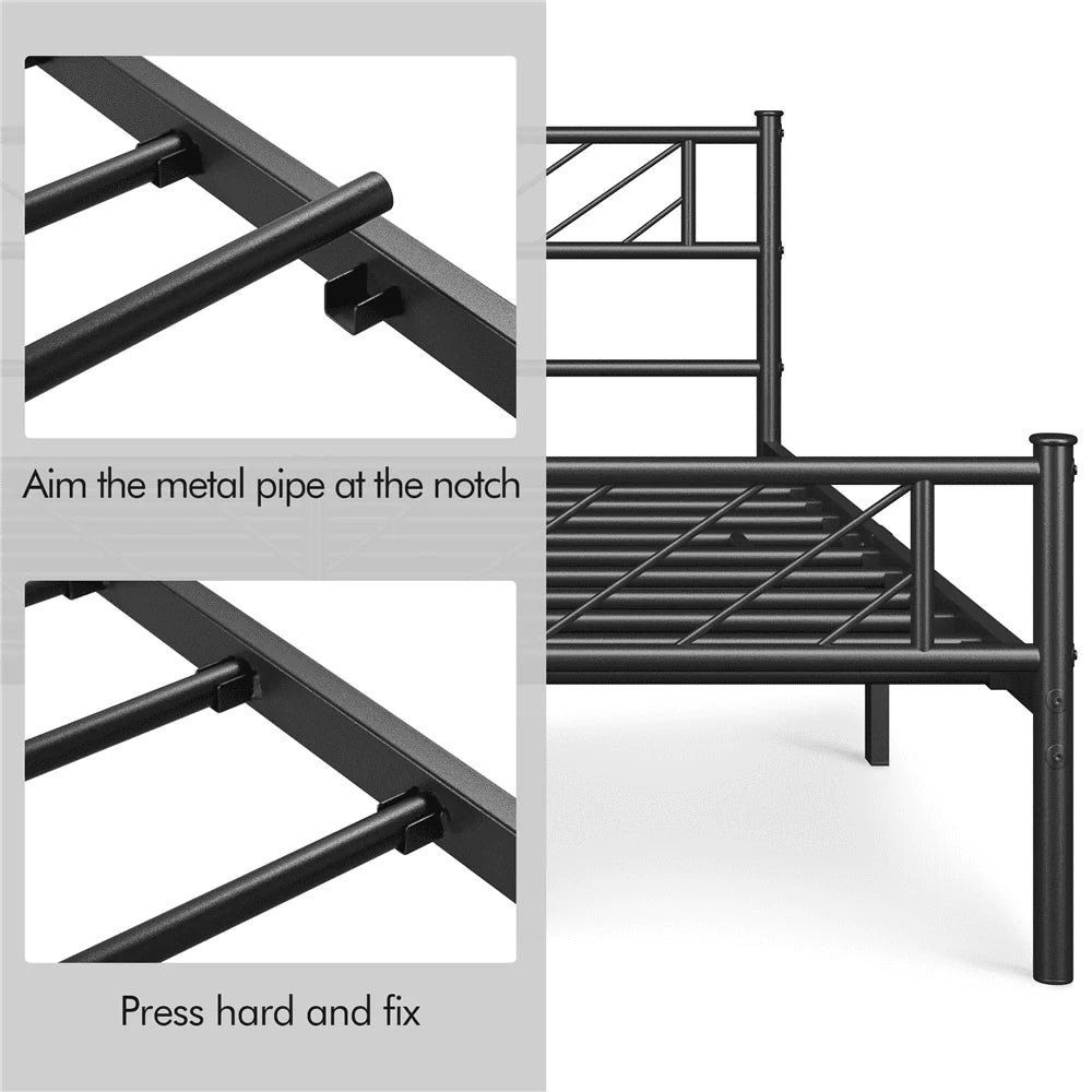 Easyfashion Justice Metal Platform Bed with Arrow Design, Queen Size, Black