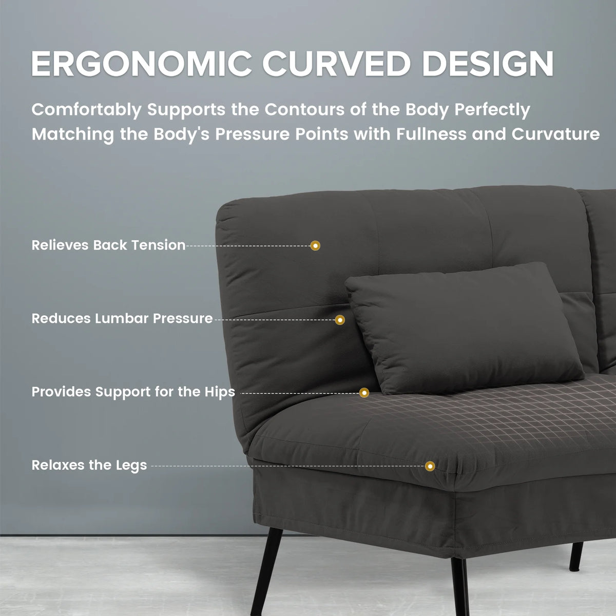Futon Sofa Bed 73�� W Large Size Fabric Futon Couch with Adjustable Backrest Folding Futon Sleeper Recliner,Black