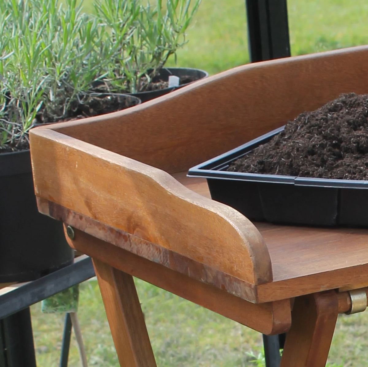 Haxnicks Hardwood Potting Table, Foldable Garden Bench with Storage Shelf, Acacia Wood, 29.5"W x 39.3"H x 18.8"D