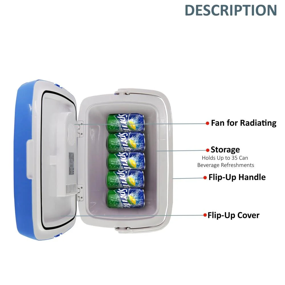 NutriChef Portable Electric Cooler Fridge, 35 Can - 32L Capacity (Blue)