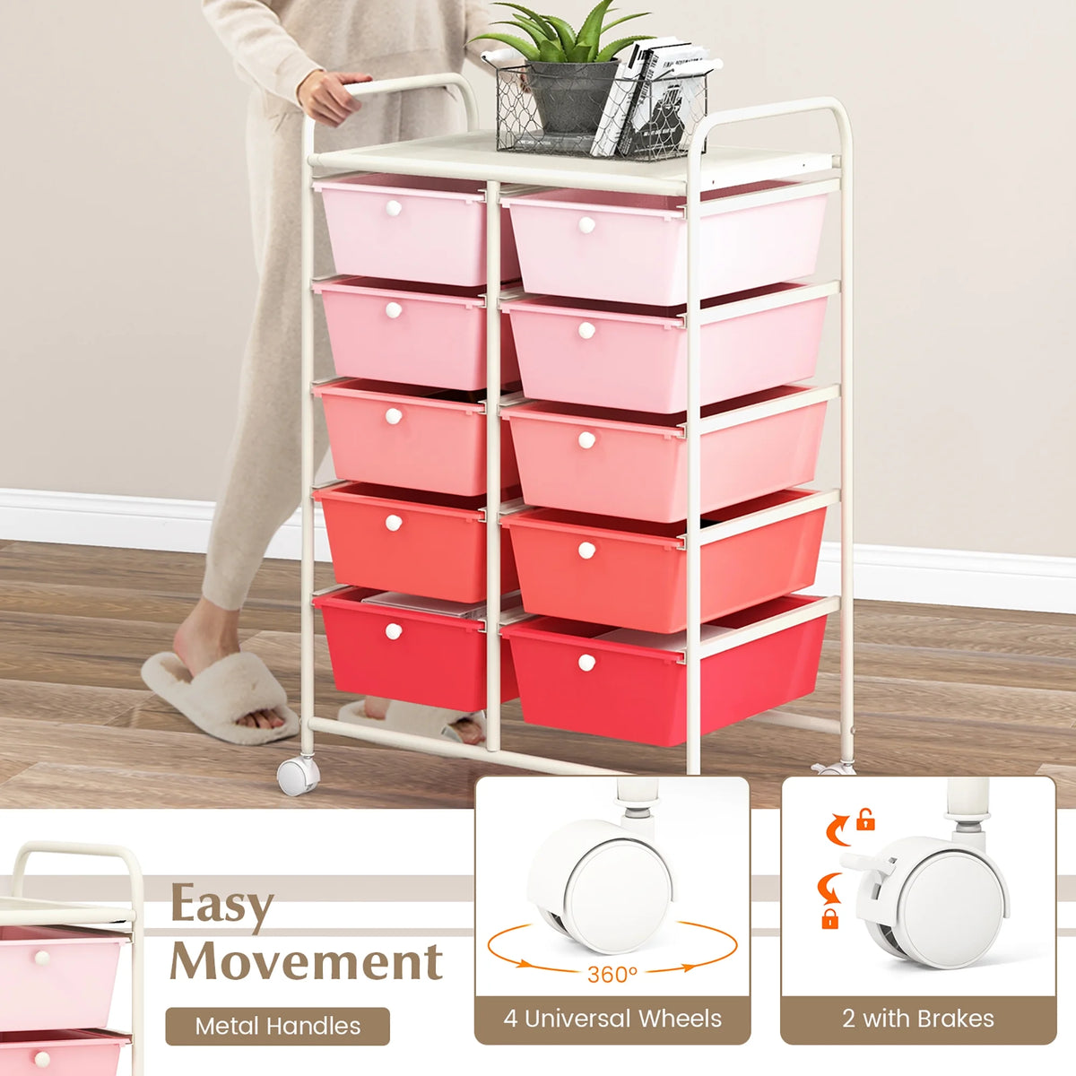 Gymax 10-Drawer Rolling Storage Cart Tools Scrapbook Paper Organizer on Wheels Black Gradient