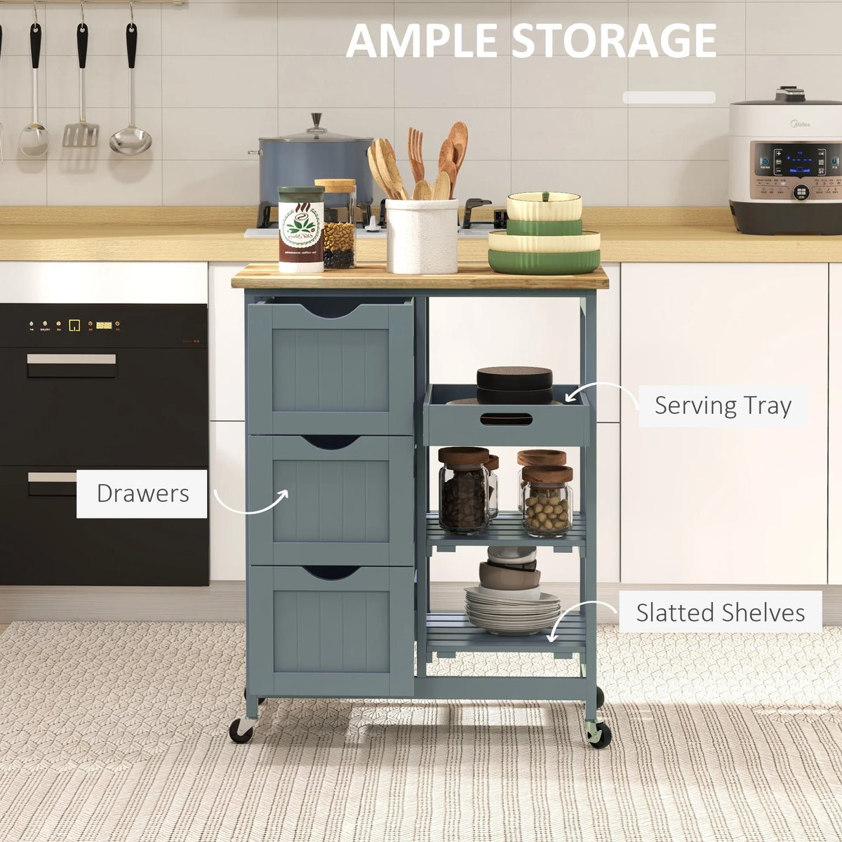 HOMCOM Rolling Kitchen Island Cart, Bar Serving Cart, Compact Trolley on Wheels