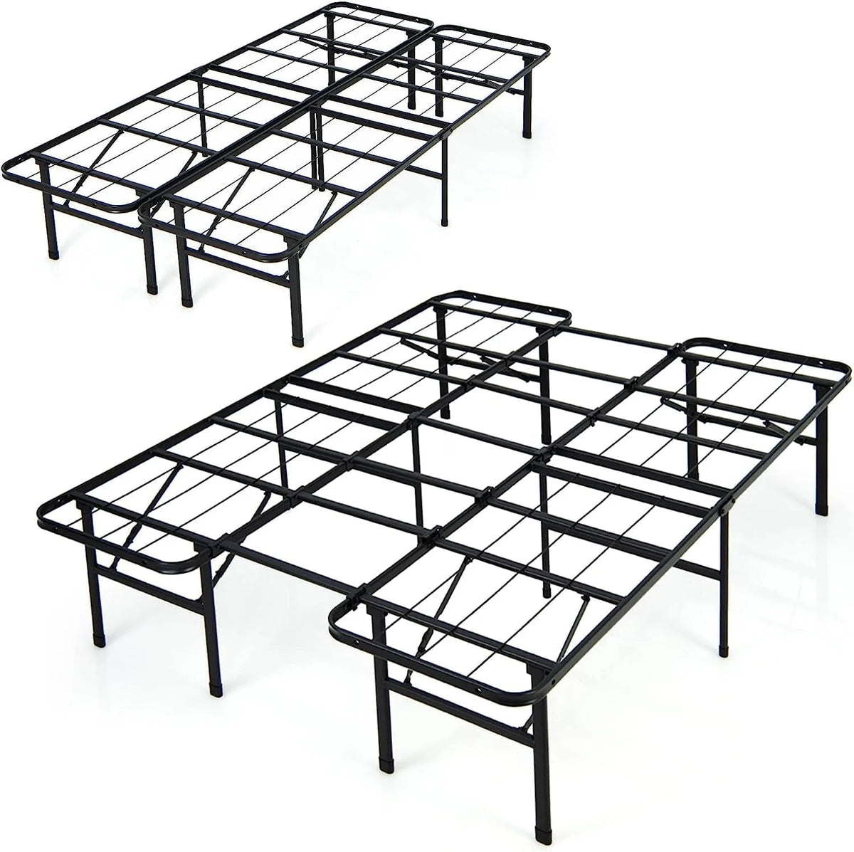 Folding Bed Frame, Twin/Full Size Portable Bed Base For Kids, Teens & Adults, Tool-Free Assembly, No Box Spring Needed, 660 LBS Capacity, Steel Platform Bed