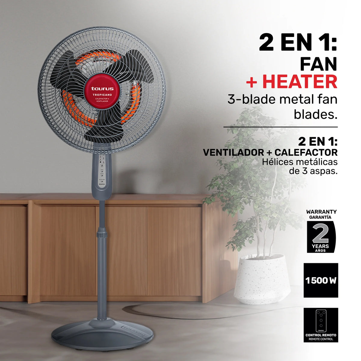 Taurus Tropicano 2-in-1 Fan & Space Heater, Quiet Oscillating Floor Fan with EcoJet Cooling and Heating for Year-Round Comfort