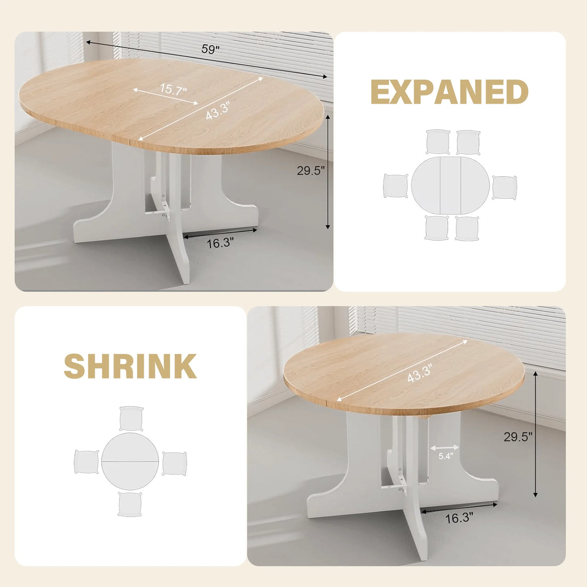 Aukfa Extendable Dining Room Table for 4-6,Oval Table Top with Removable Leaf for Kitchen Dining Living Room,Black