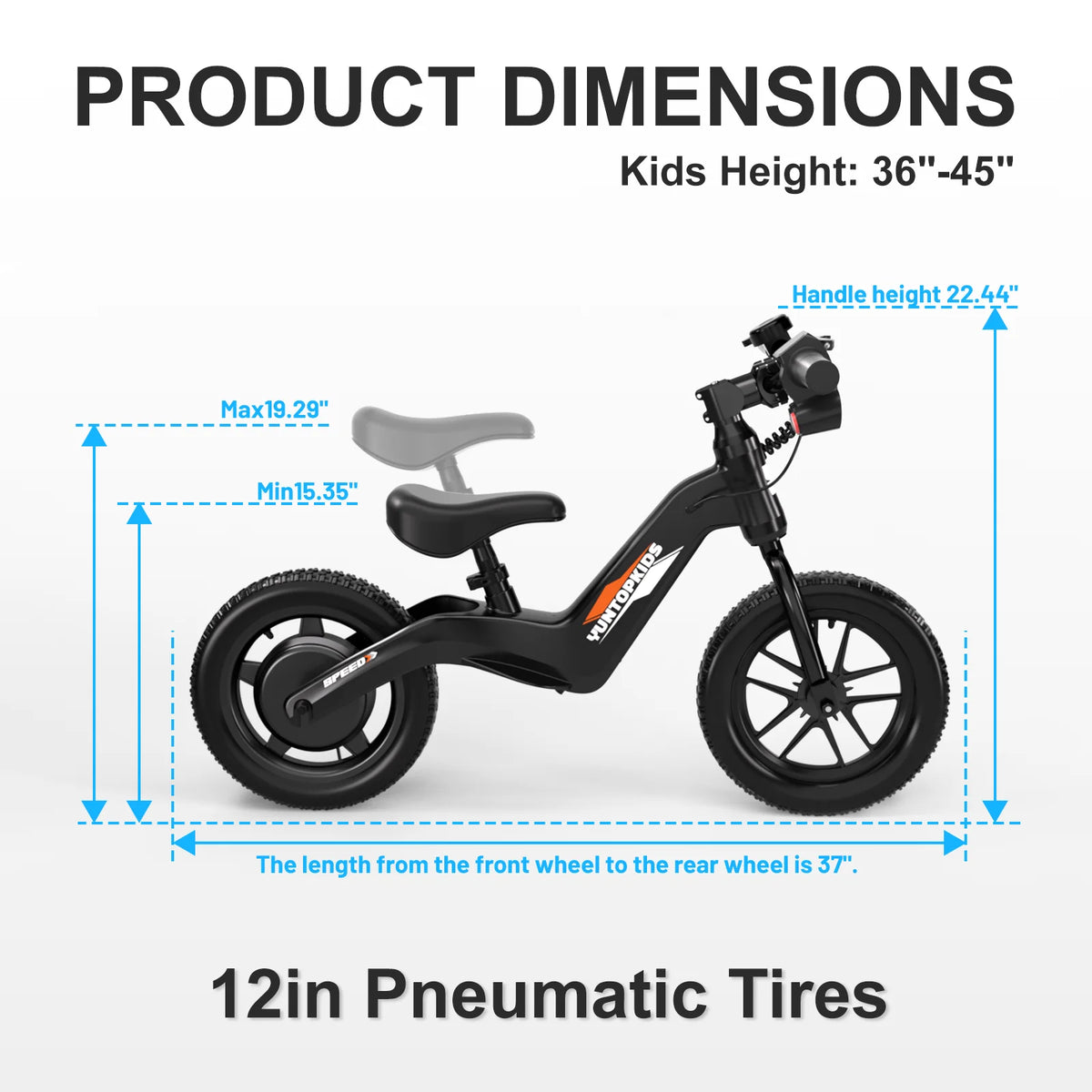YunTopKids Electric Balance Bike for Kids, 150W Electric Bike for Kids with12 inch Pneumatic Tire, Adjustable Seat, Up to 5.6 Miles Electric Bike for Kids Ages 3-5,Black