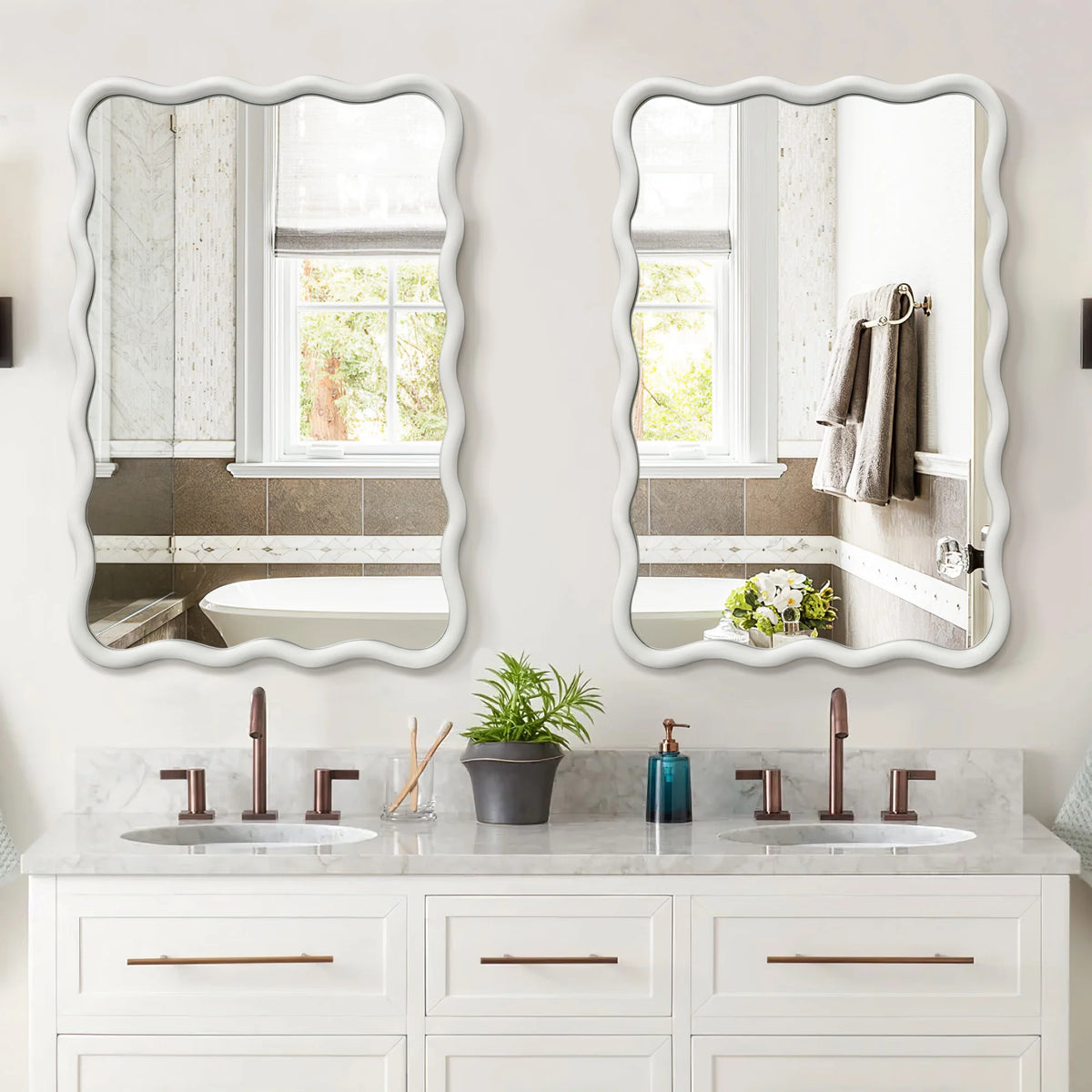 TEWLOSS Wavy Mirrors Wall Mirror, 30"x20" Bathroom Mirror Wood Framed, White