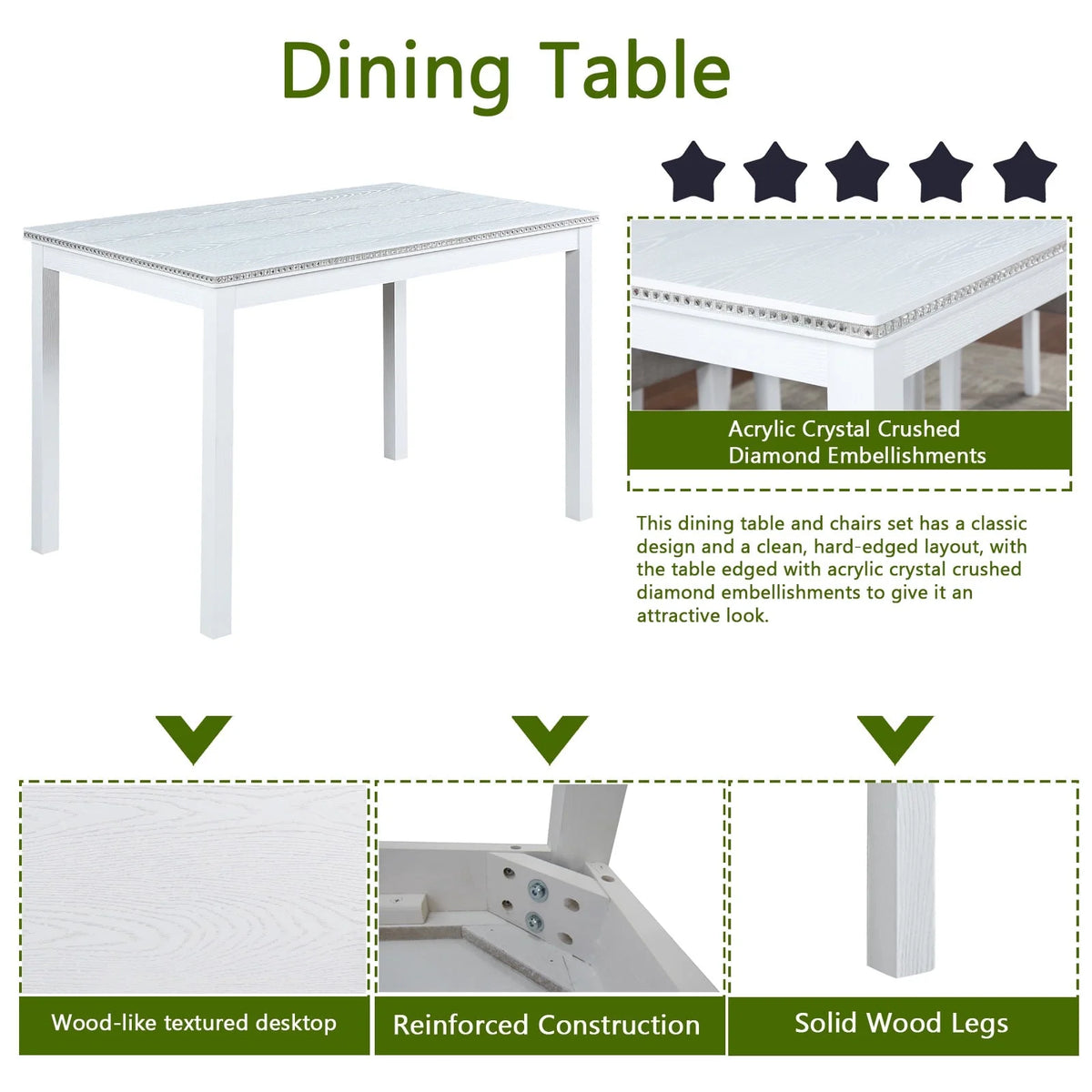 PORKISS Dining Table Set for 4, Solid Wood Dining Room Set with 1 Square Table 4 Upholstered Chairs, Dinner Table with Padded Chairs for Home Kitchen, Gray