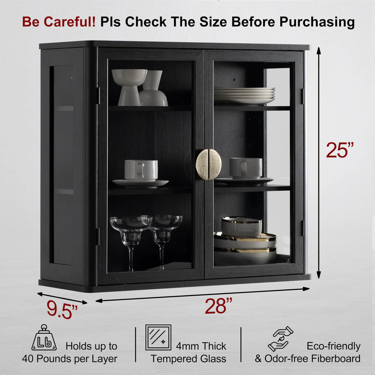 POLIHOME Display Wall Cabinet with Tempered Glass Doors��Storage Cabinet with Adjustable Shelves