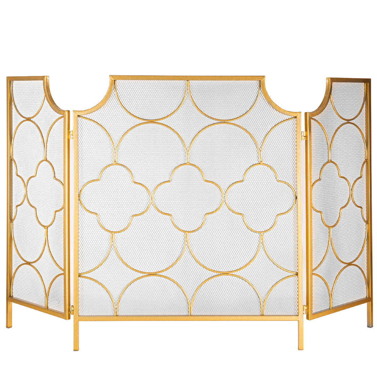 49" x 30" Folding Steel Fireplace Screen Doors 3 Panel Heavy Duty, Gold