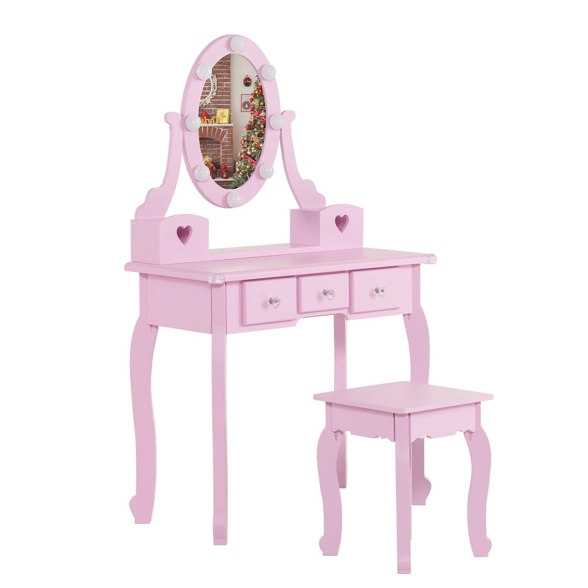 Zimtown Kids' Vanity Set with 3-Color LED Lighted Mirror Makeup Table with Matching Stool, Purple