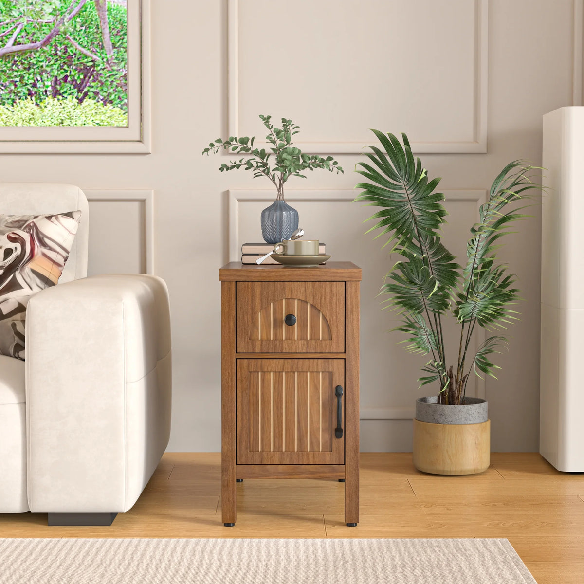 Narrow Nightstand with Drawers, Wood End Table, Narrow Side Table, Modern Sofa Side Table