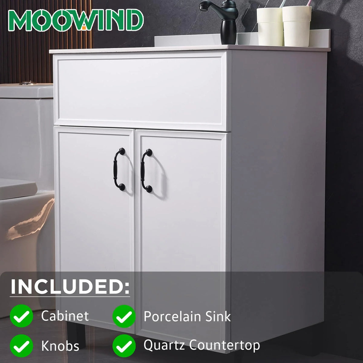 PROHIKER 29.1" Bathroom Vanity with Sink, Modern Bathroom Vanity Cabinet, Freestanding Bathroom Sink Cabinet with 1 Soft-Close Door and Metal Handle