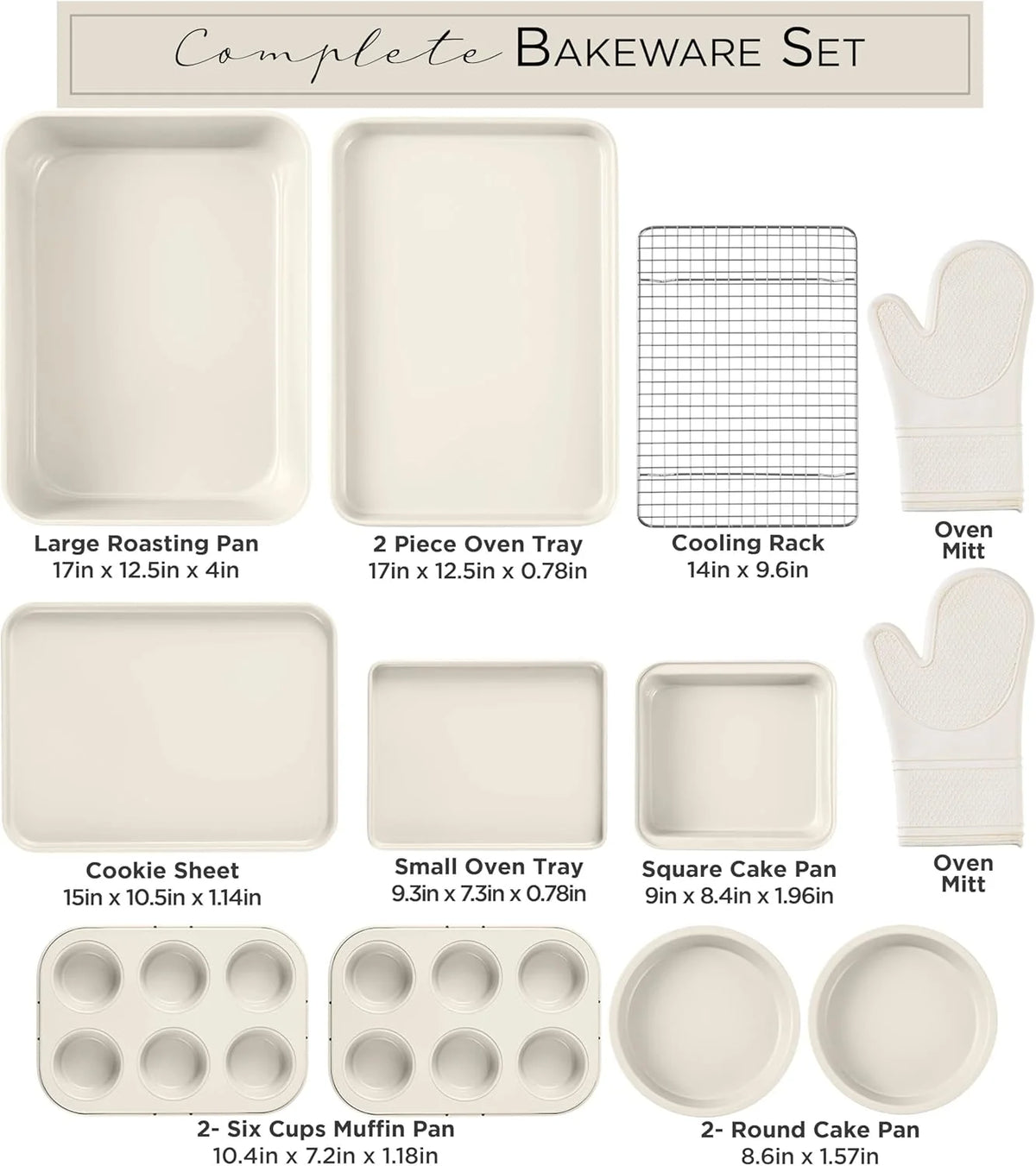 Country Kitchen 13-Piece Nonstick Cookware and Bakeware Set - Pots and Pans Collection with Stackable Design, Cream