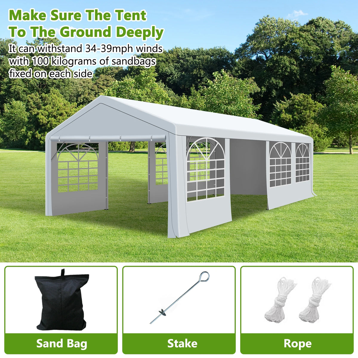 Gartooo 20'x20' Heavy Duty Party Tent, Outdoor Wedding Party Tent with Removable Sidewalls, Outdoor Canopy for Events