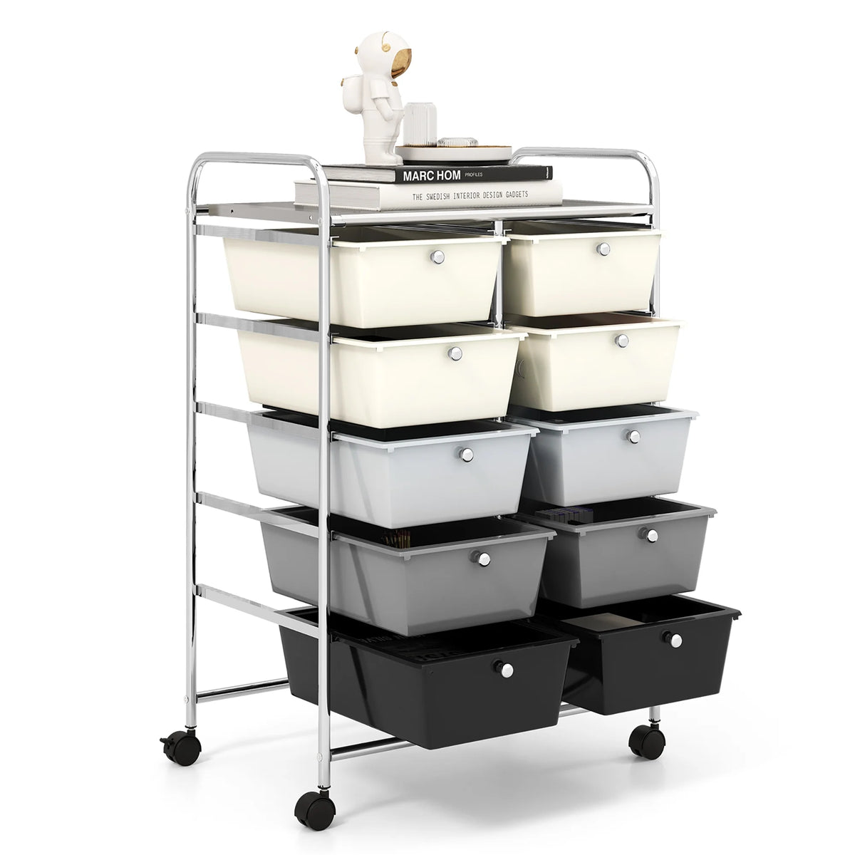 Gymax 10-Drawer Rolling Storage Cart Tools Scrapbook Paper Organizer on Wheels Black Gradient
