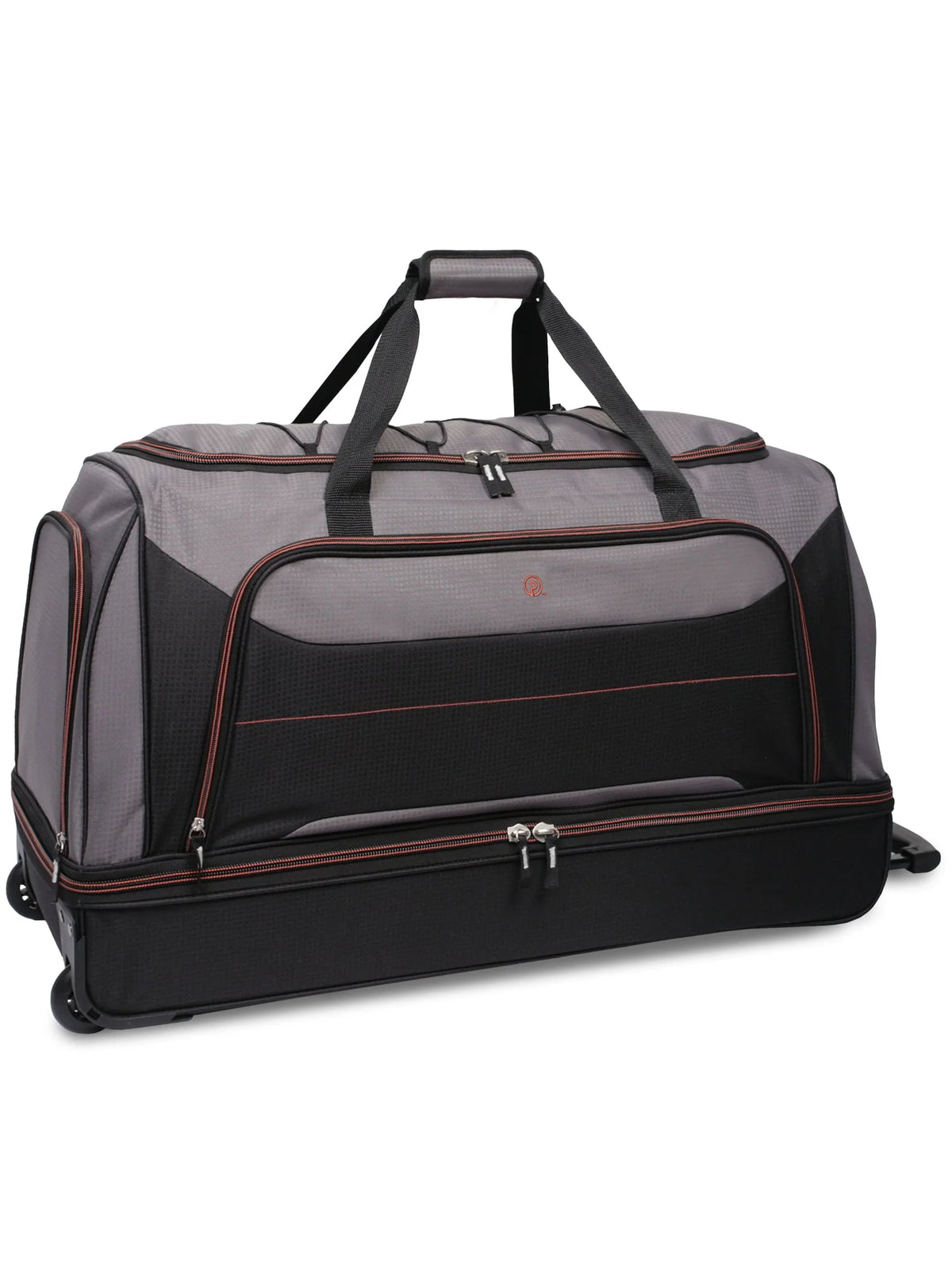 Protege Rolling Drop-Bottom Duffel Bag for Travel, 30 in, Black and Grey