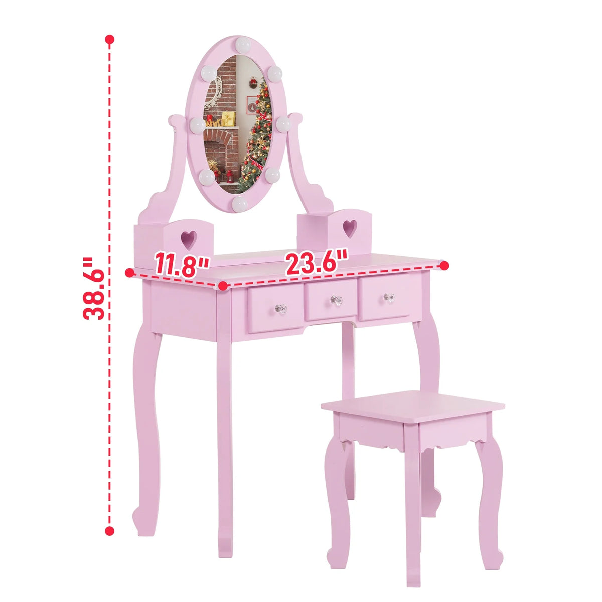 Zimtown Kids' Vanity Set with 3-Color LED Lighted Mirror Makeup Table with Matching Stool, Purple