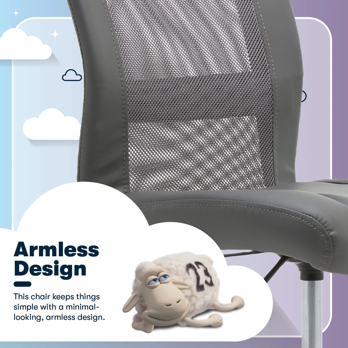 Serta Essentials Armless Task Chair, Faux Leather and Mesh, Cream