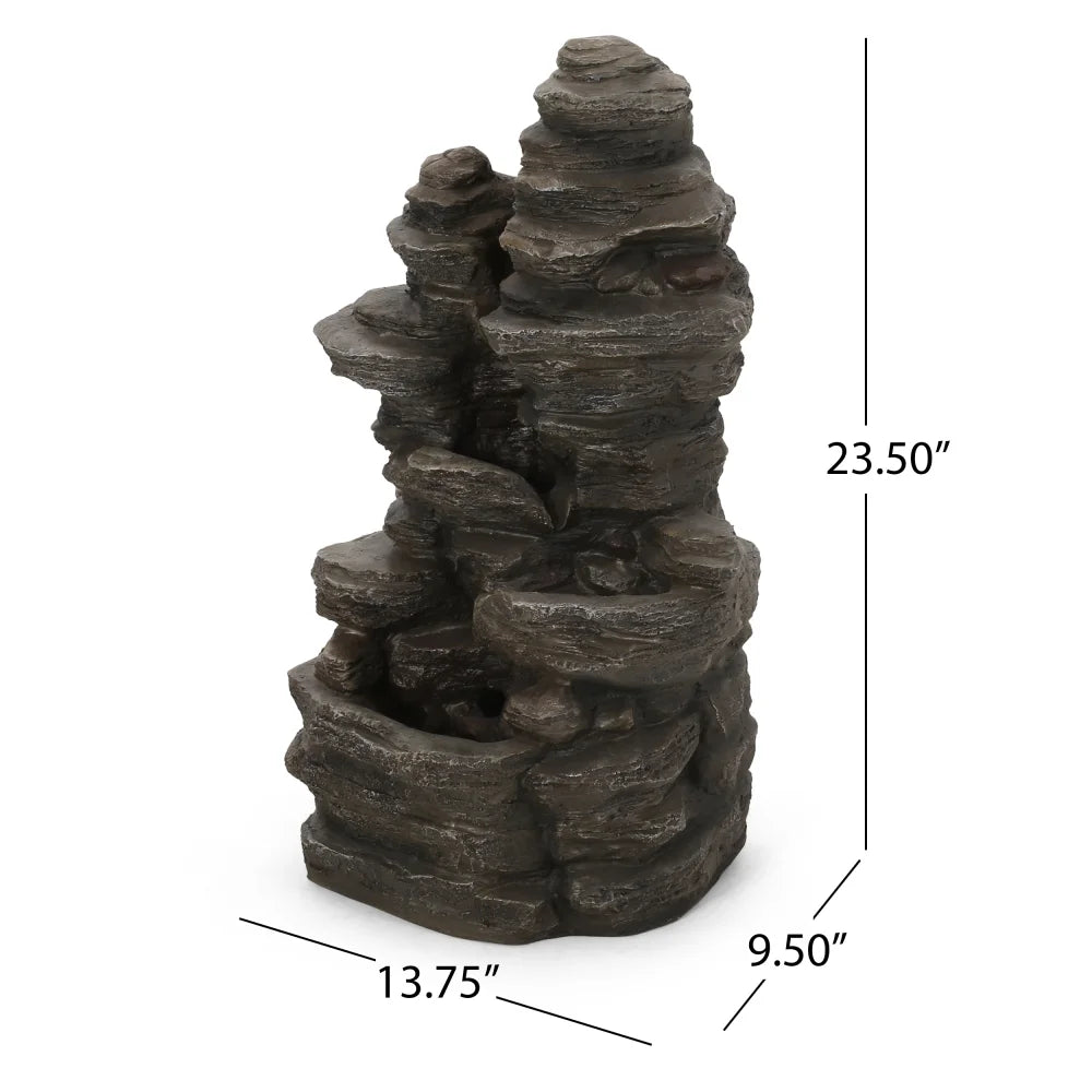 Holaki 23.5" H Outdoor Fountain,4-Tire Waterfall Flow Floor Fountain with LED Light for Patio,Gadern,Backyard,Art Home Decoration,Light Brown