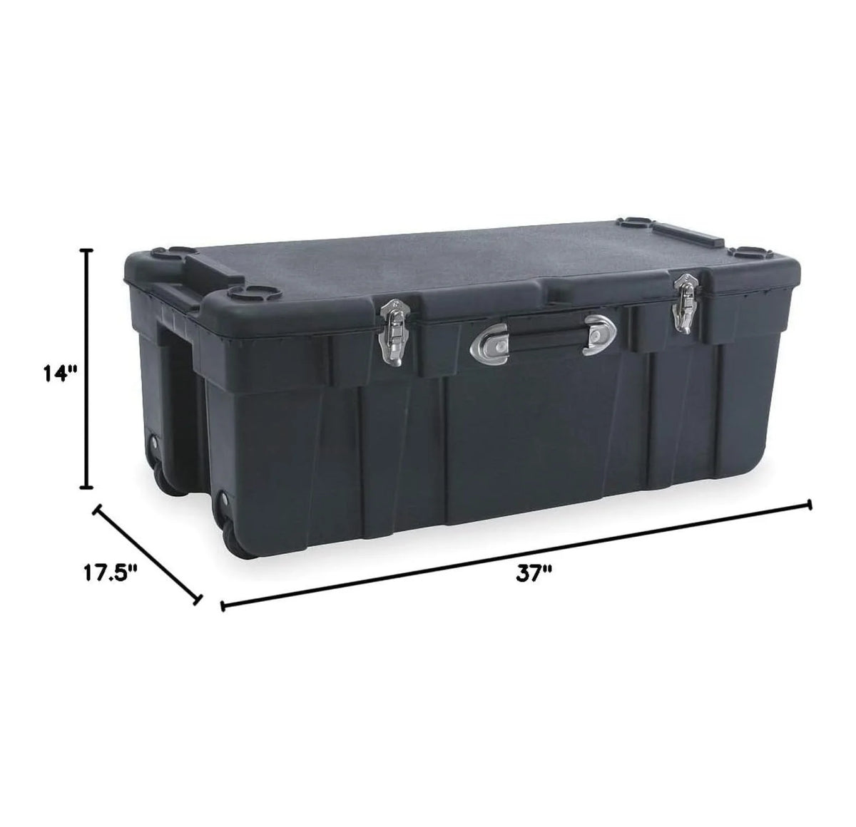 Mobile Storage Trunk 37 Inch, Black Polypropylene Storage Container with Wheels & Lockable Latches; Heavy Duty Moving Trunk for Home, Garage, & Vehicle Organization