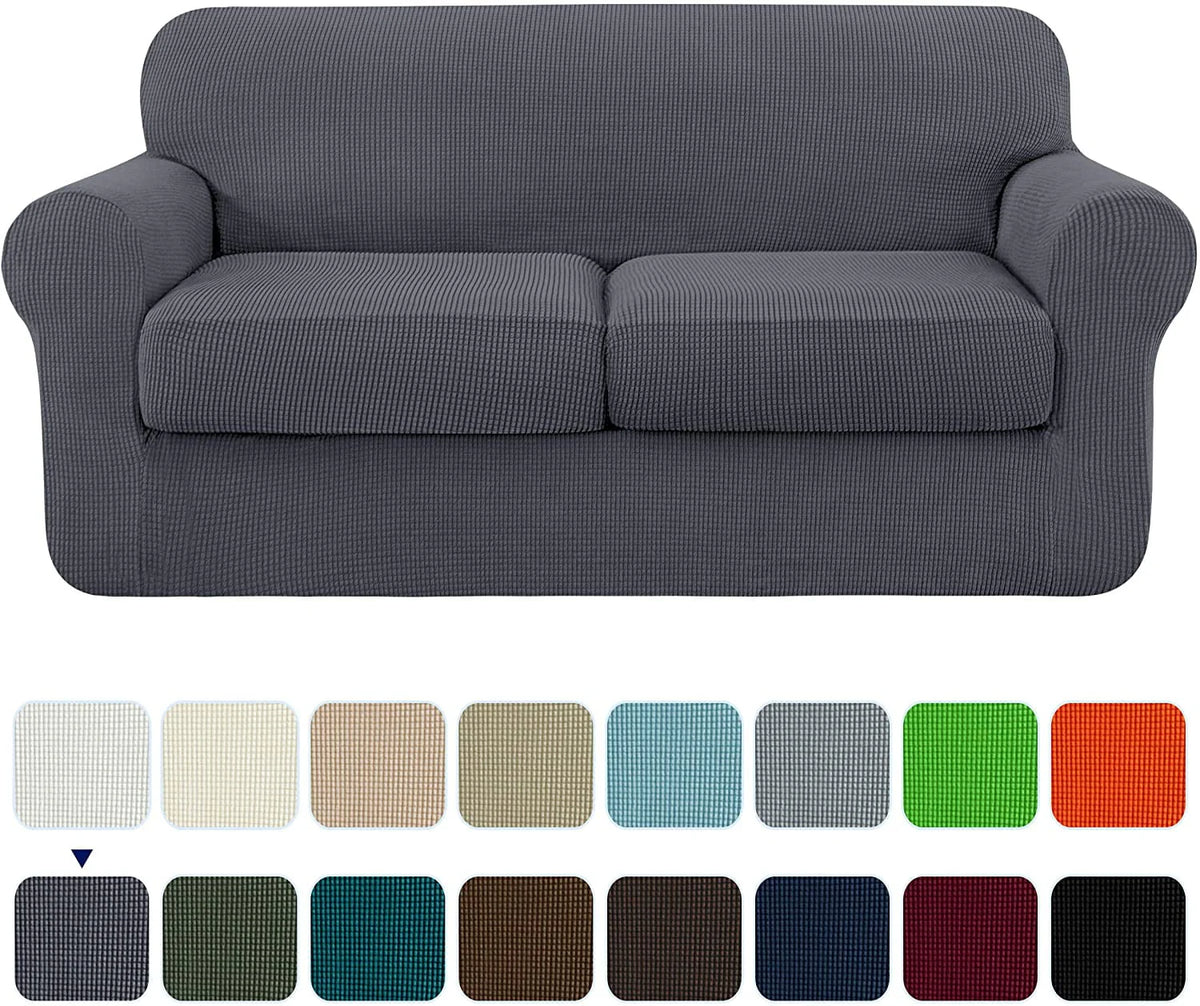 Subrtex 3-Piece High Spandex Textured Grid Sofa Slipcover, Separate Cushion Cover(Gray, Loveseat)