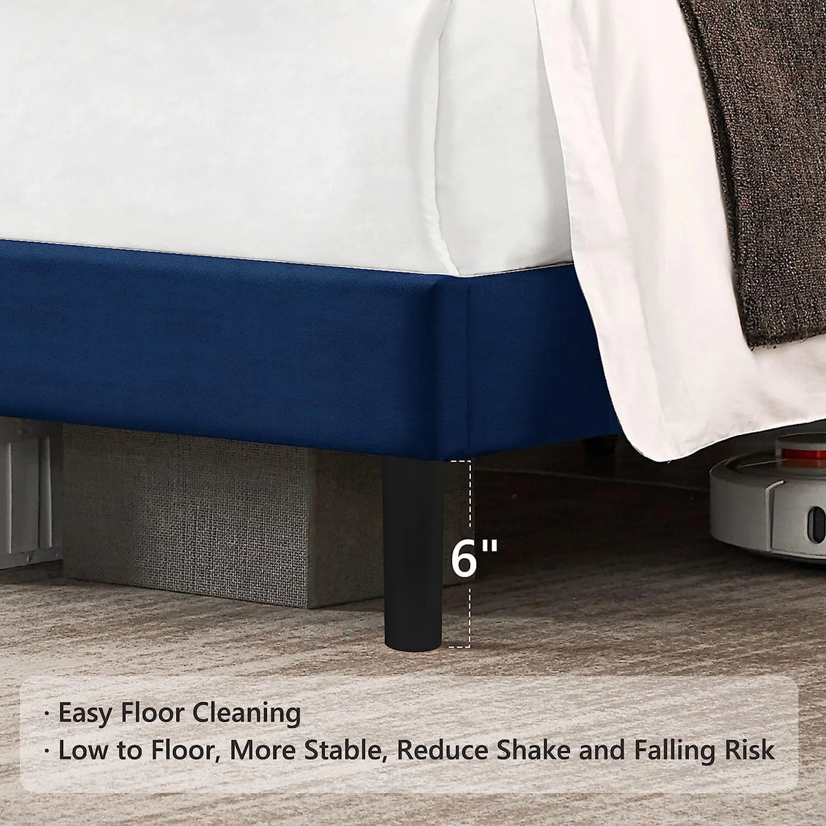 Flolinda King Bed Frame Upholstered Bed Frame with Vertical Channel Tufted Complete High Headboard, Blue