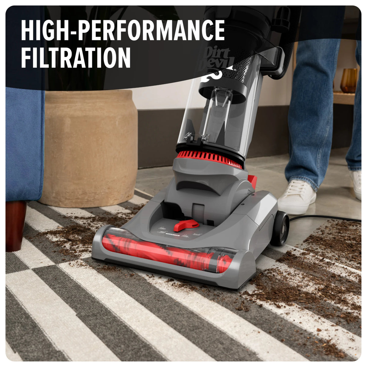 Dirt Devil Performance Pet Bagless Upright Vacuum Cleaner, Pet Friendly, for Carpet & Hard Floors, Above Floor Cleaning, Lightweight, UD76211V, Gray