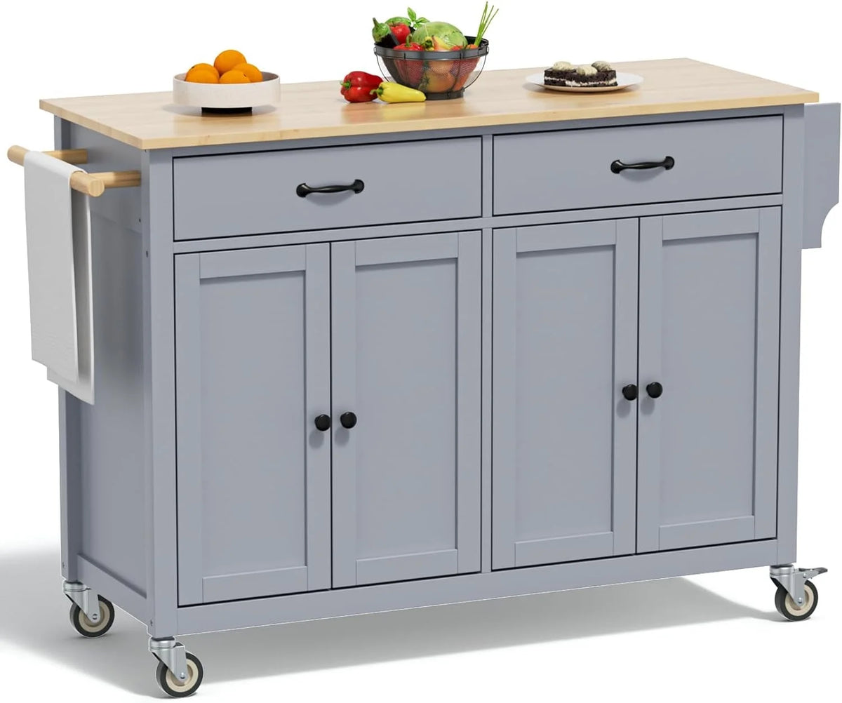 ZIVACATE Rolling Kitchen Island with Drop Leaf and Storage Large 53 in Movable Kitchen Carts White