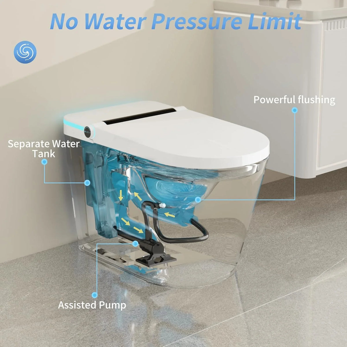 LALAHOO Smart Toilet with Bidet Built in, Auto Open & Close, Elongated Heated seat, Foot Sensor Flush, LED Display, Warm Water Wash, Dryer, Night Light, Black