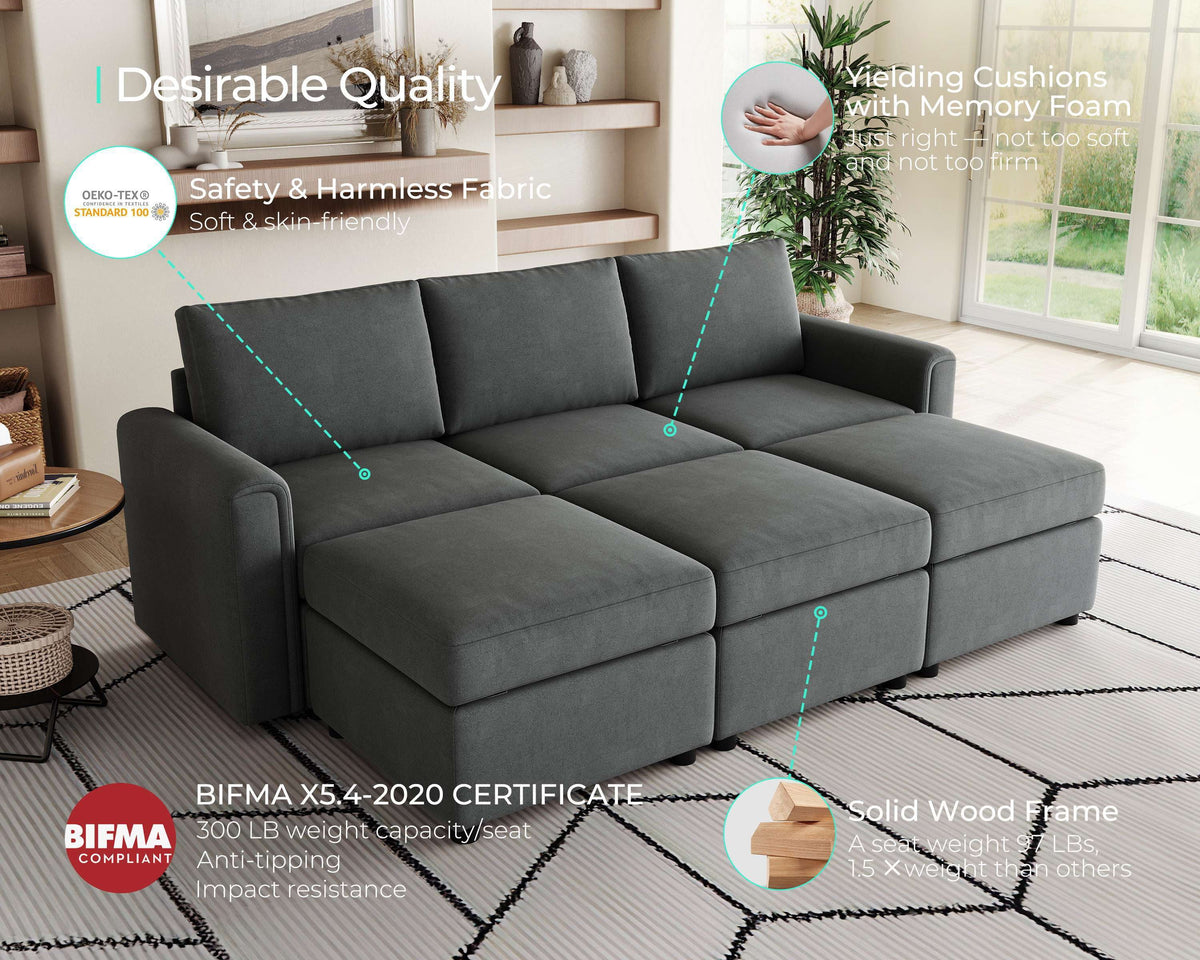 Linsy Home Modern Convertible Sleeper Sofa Bed with Storage Ottomans, Modular Sectional Couch Sofa,Dark Gray
