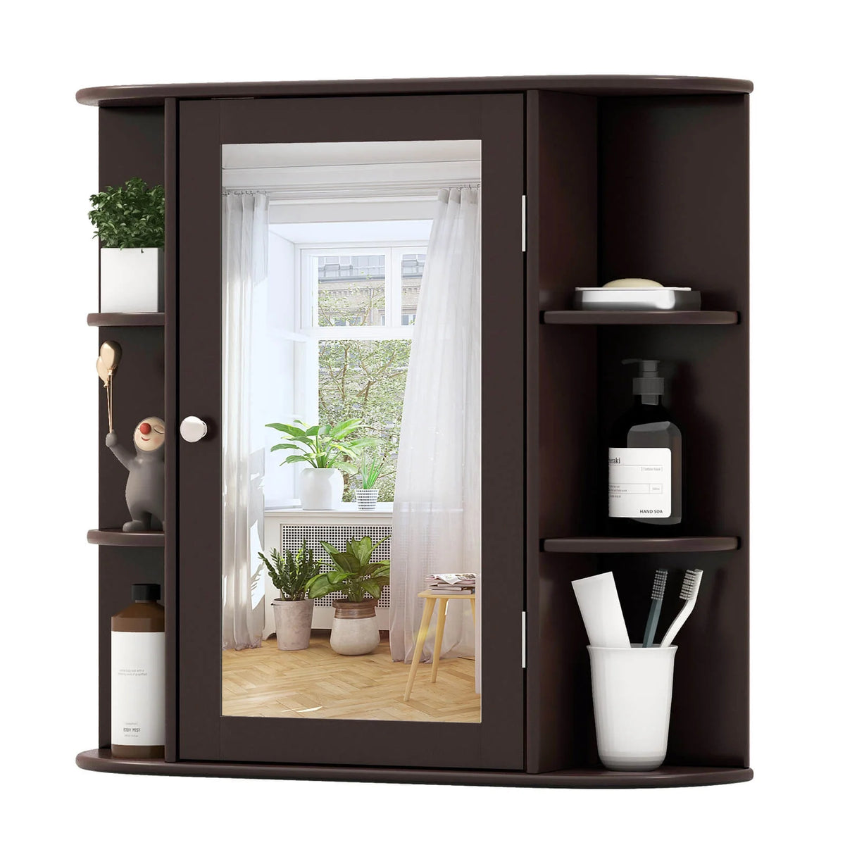 Costway, White, Medium Density Fiberboard, Multipurpose Mount Wall Surface Cabinet Mirror Glass, 26.00 x 6.50 x 23.50 Inches