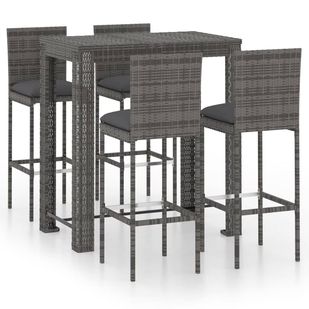 vidaXL Patio Bar Set Outdoor Bistro Set Bar Stool Bistro Table Poly Rattan