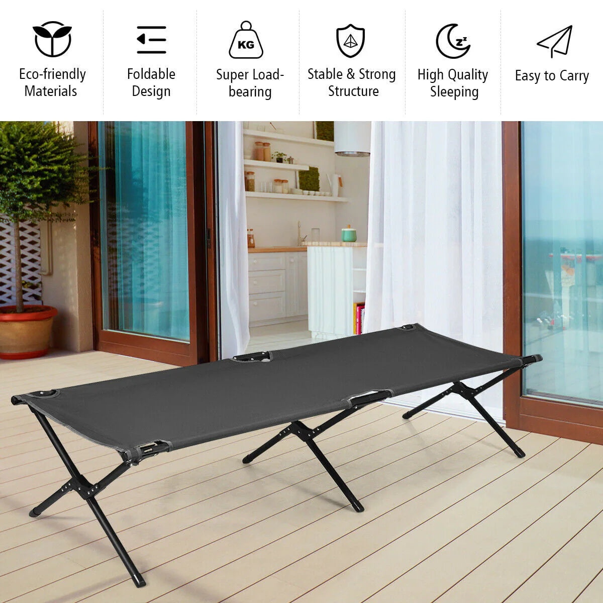 Gymax Folding Camping Cot & Bed Heavy-Duty for Adults Kids w/ Carrying Bag 300LBS Grey