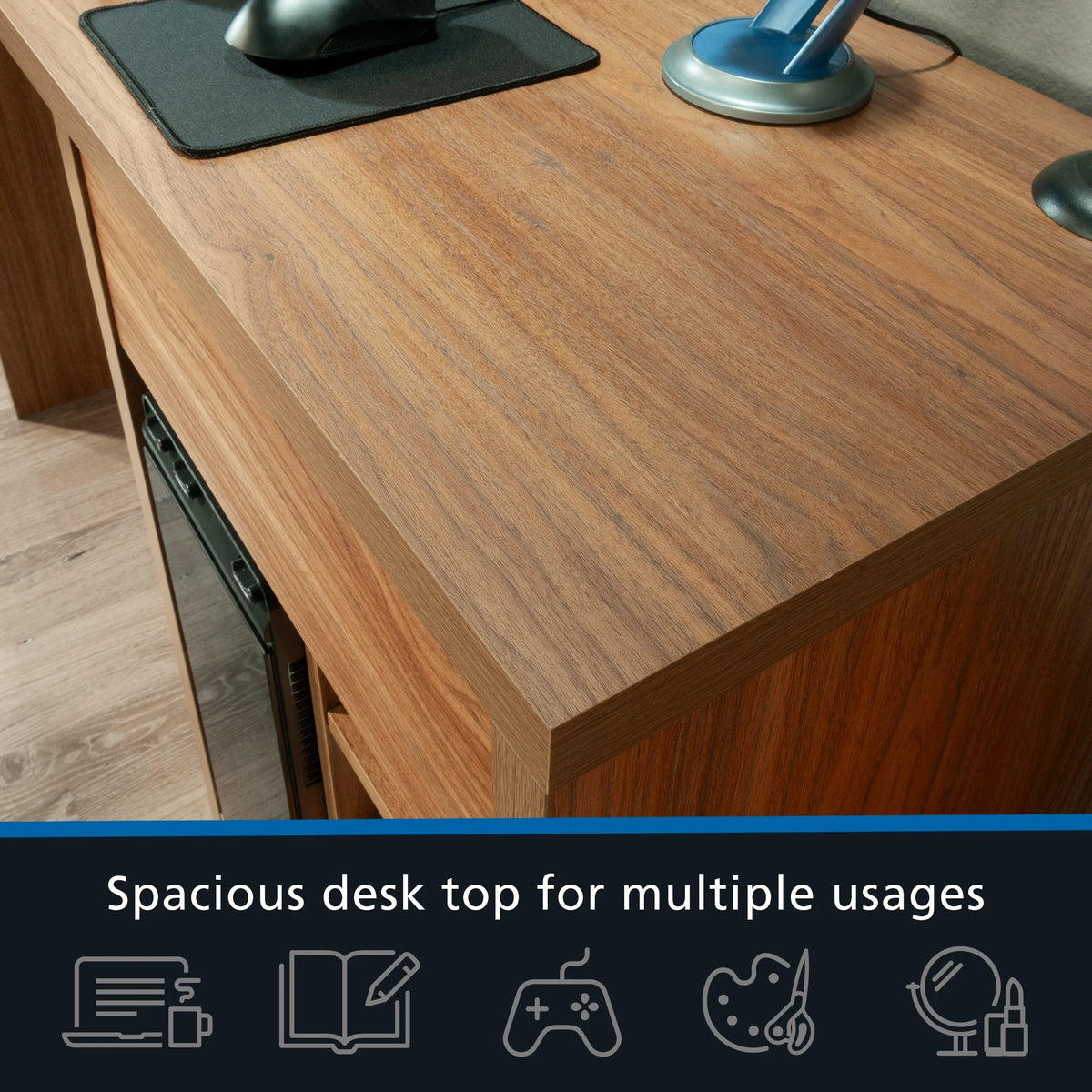 Mainstays Westley Adjustable Shelf Desk with Gaming Headphone Hook and Cable Management, Warm Walnut Finish
