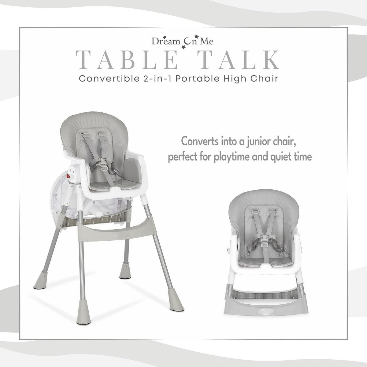 Dream On Me Portable 2-In-1 Table Talk High Chair. Gray