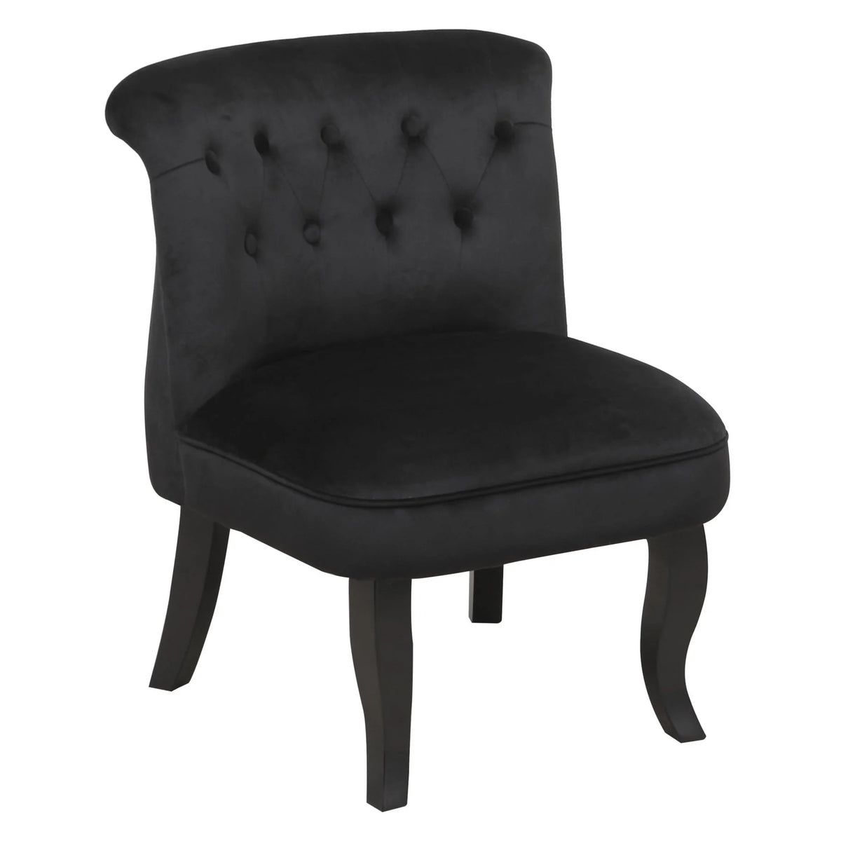 Modern Velvet Dining Chair with Solid Wood Legs, Tufted Vanity Chairs with Back, Accent Chair with Wood Frame, Single Sofa Chair for Bedroom, Living Room, Office, Study Room, Black