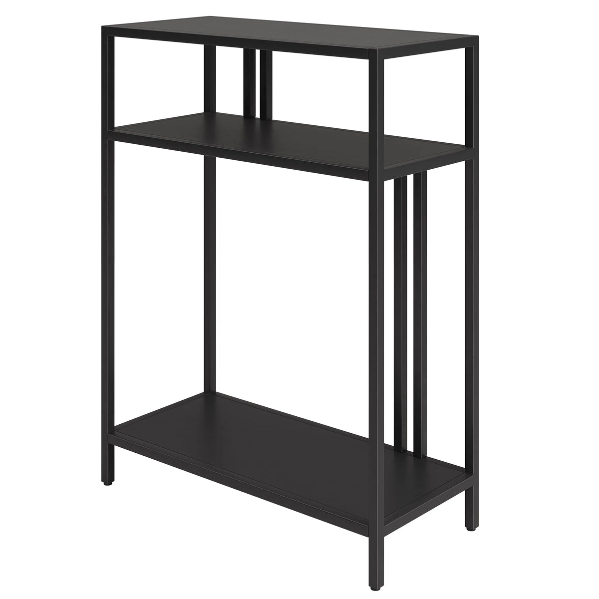 Evelyn&Zoe Industrial 22 in. Blackened Bronze Console Table with Metal Shelves