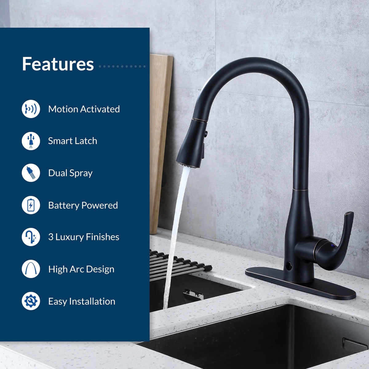Bio Bidet FLOW Motion Touchless Kitchen Faucet in Brushed Nickel Finish